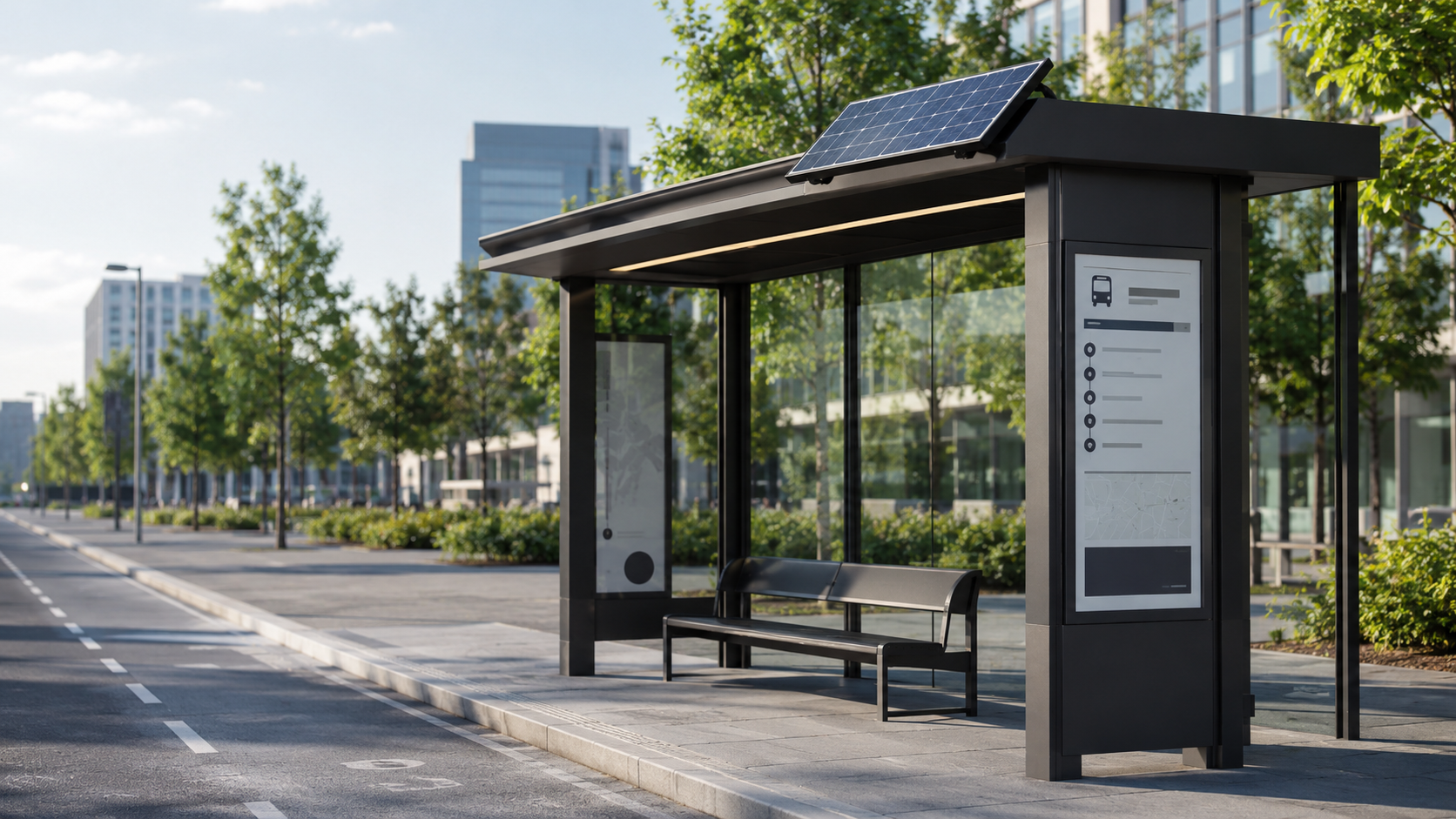 Arrêt de bus autonome avec afficheur E-Paper alimenté par panneau solaire